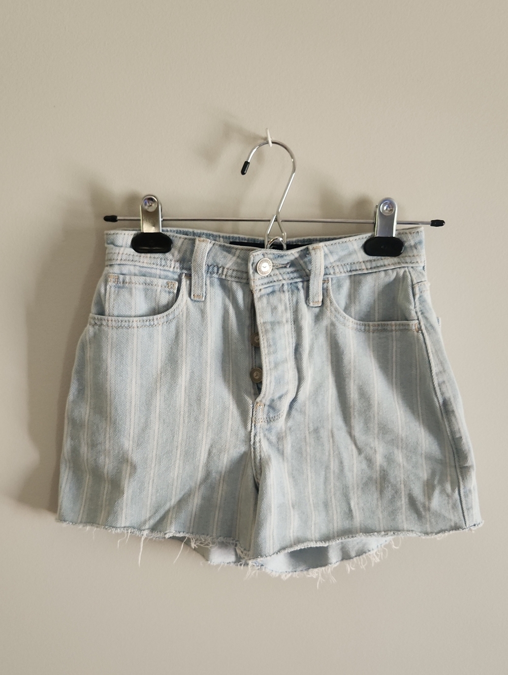 Hollister Light Blue Railroad Striped Denim Shorts Cutoffs